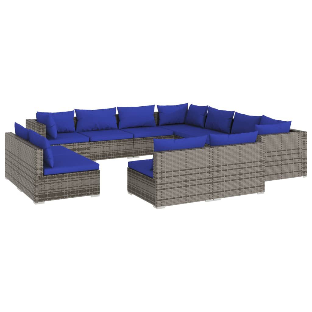 vidaXL 11 Piece Garden Lounge Set with Cushions Grey Poly Rattan
