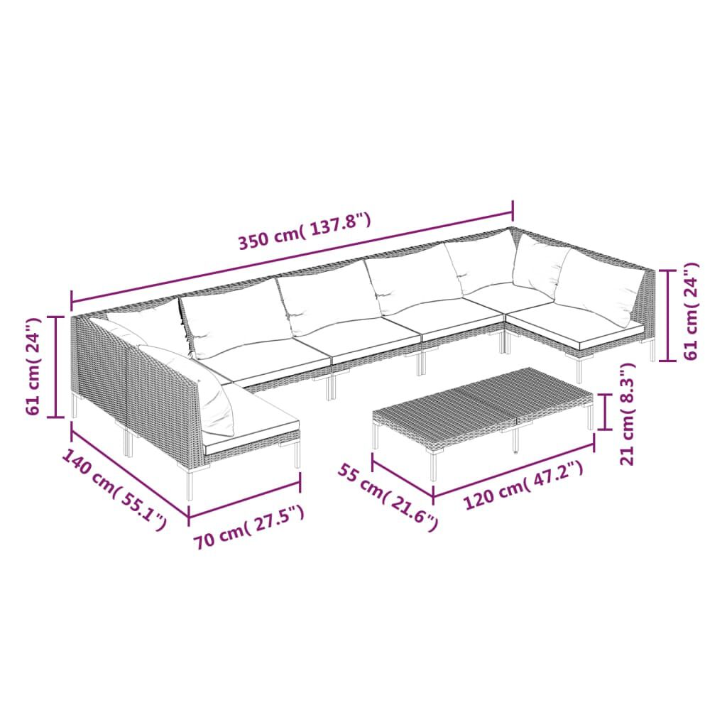 vidaXL 8 Piece Garden Lounge Set with Cushions Poly Rattan Dark Grey