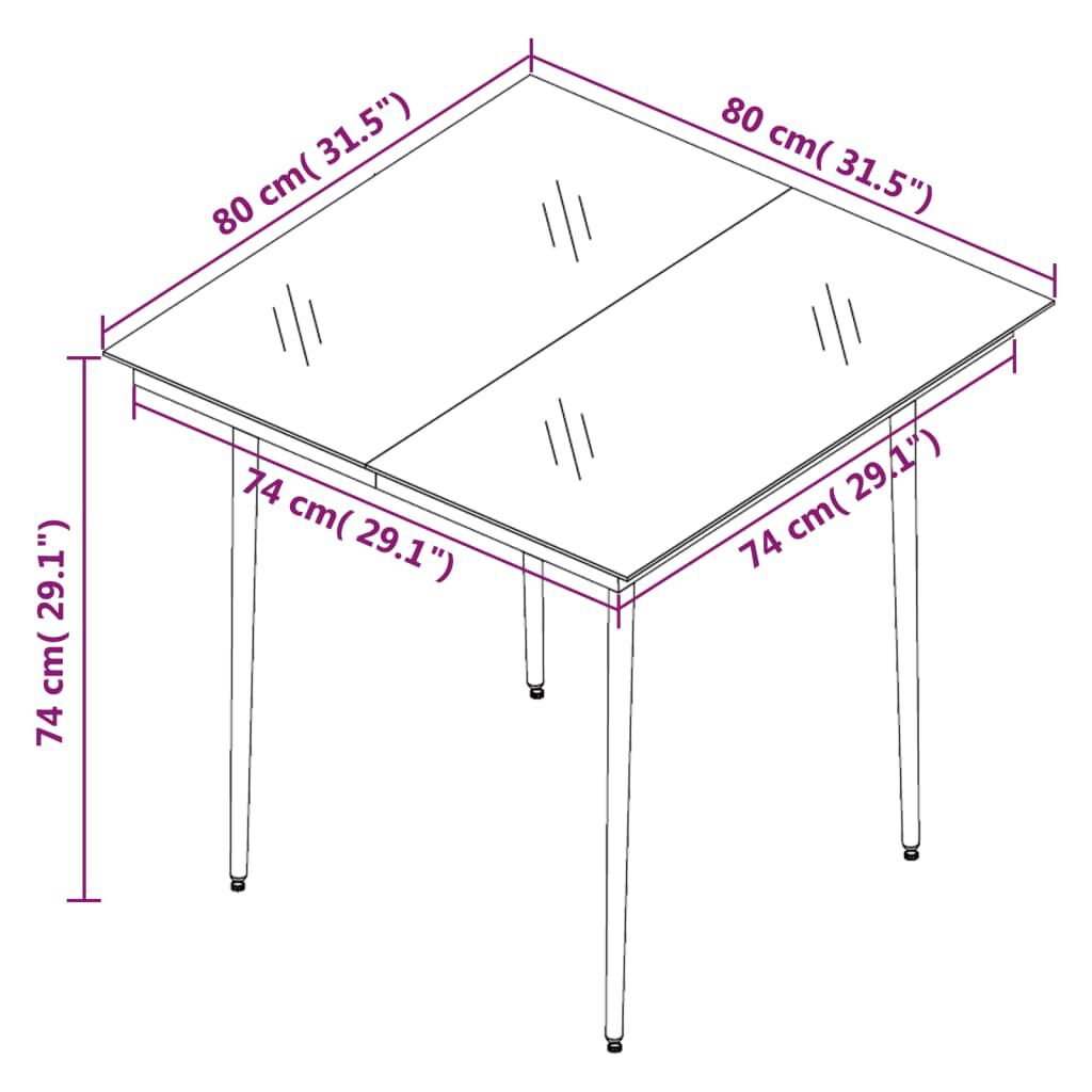 vidaXL Garden Dining Table Black 80x80x74 cm Steel and Glass