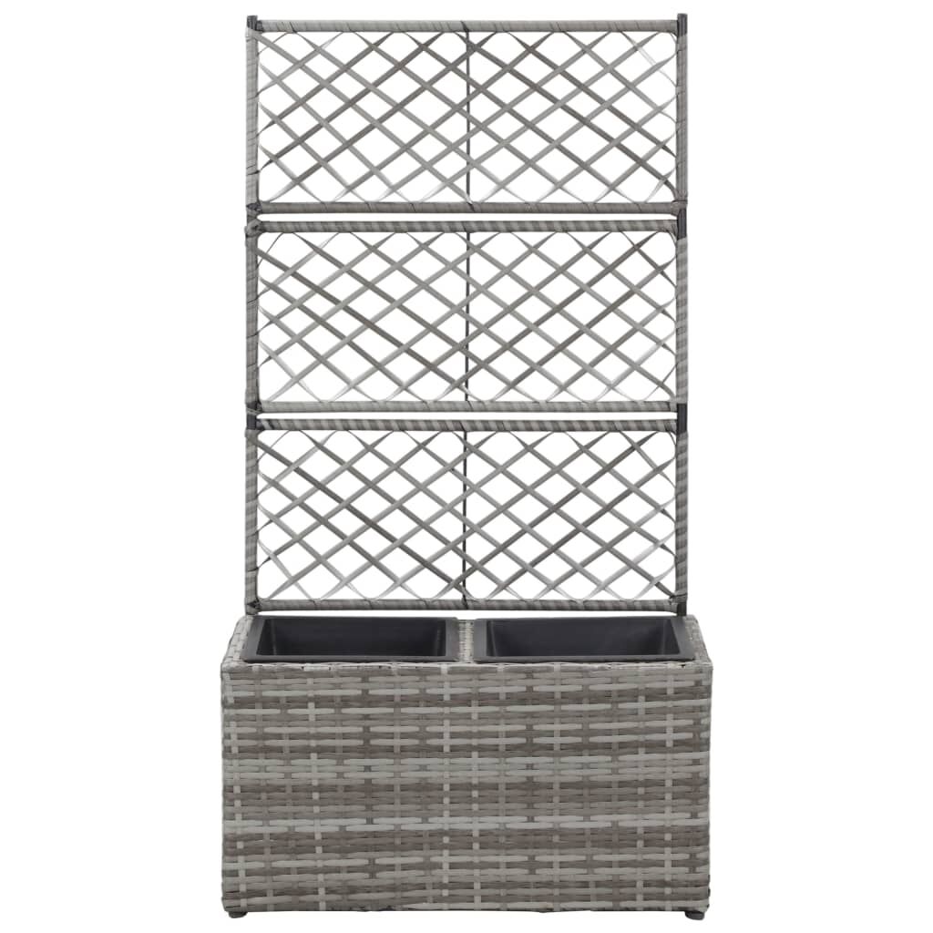 vidaXL Trellis Raised Bed with 2 Pots 58x30x107 cm Poly Rattan Grey