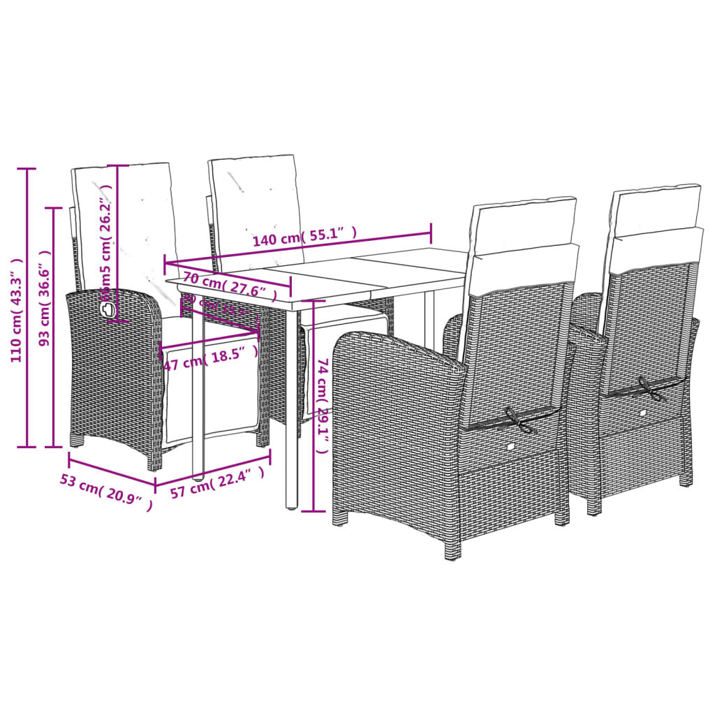 vidaXL 5 Piece Garden Dining Set with Cushions Grey Poly Rattan