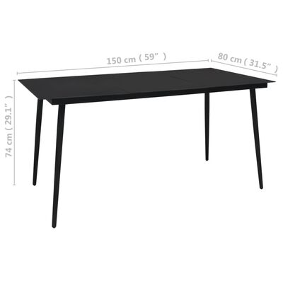 vidaXL Garden Dining Table Black 150x80x74 cm Steel and Glass,  vidaXL Garden Dining Table Black 150x80x74 cm Steel and Glass