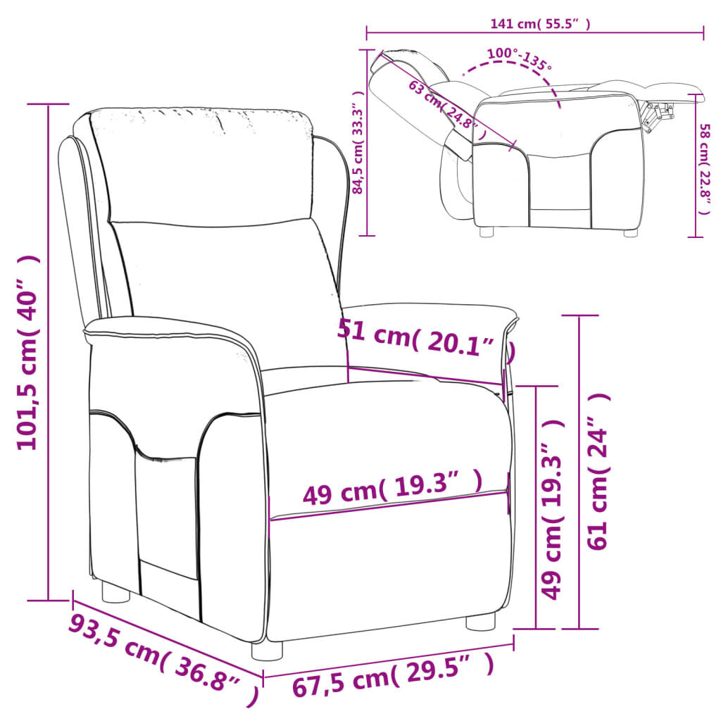 vidaXL Recliner Chair Black Fabric