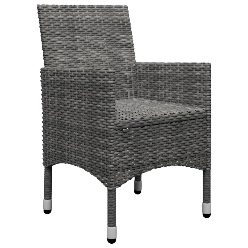 vidaXL 3 Piece Bistro Set Poly Rattan and Tempered Glass Grey