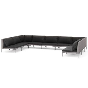 vidaXL 9 Piece Garden Lounge Set with Cushions Poly Rattan Dark Grey