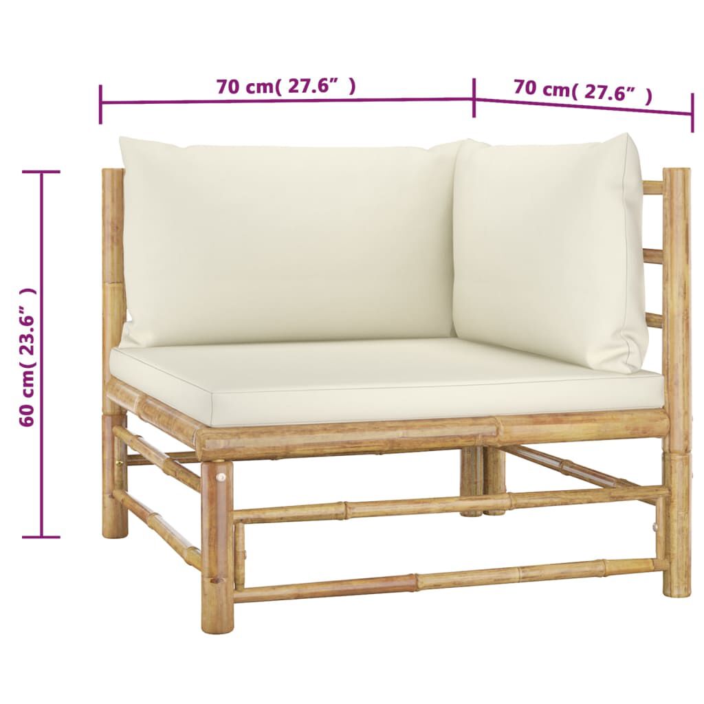 vidaXL 2 Piece Garden Lounge Set with Cream White Cushions Bamboo