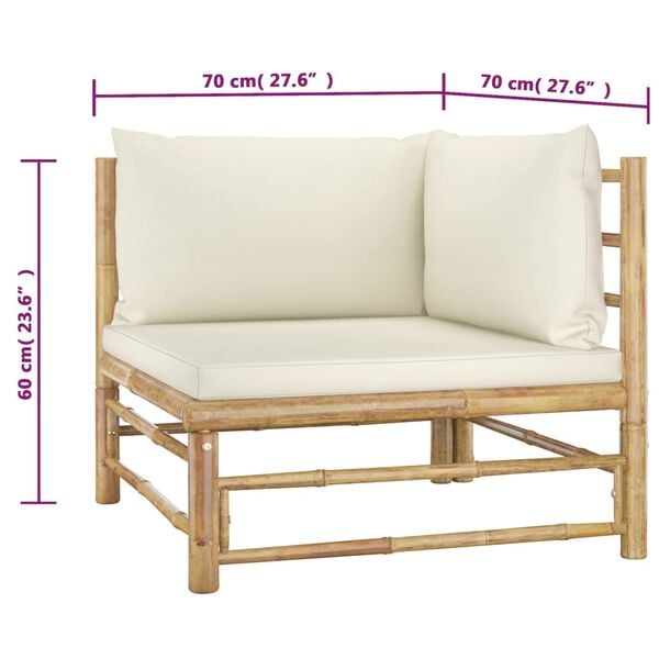 vidaXL 2 Piece Garden Lounge Set with Cream White Cushions Bamboo