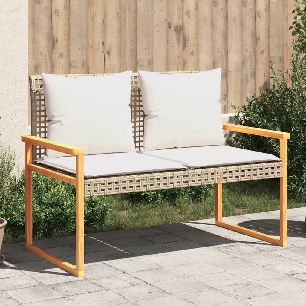vidaXL Garden Bench with Cushion Mix Beige Poly Rattan Acacia Wood