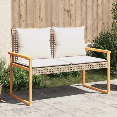vidaXL Garden Bench with Cushion Mix Beige Poly Rattan Acacia Wood