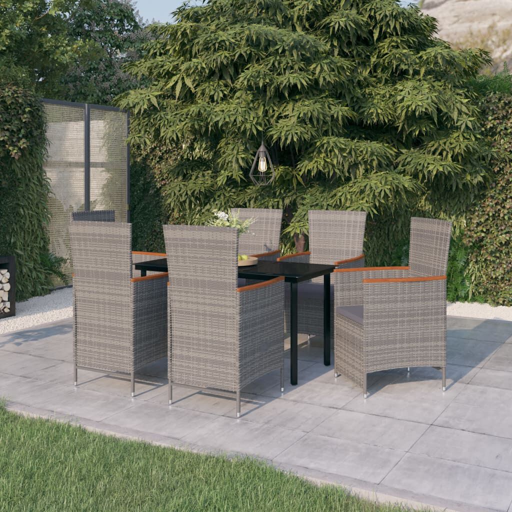 vidaXL 7 Piece Garden Dining Set with Cushions Grey