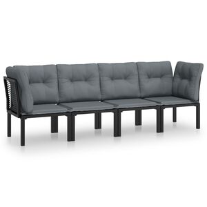 vidaXL 4 Piece Garden Lounge Set Black and Grey Poly Rattan