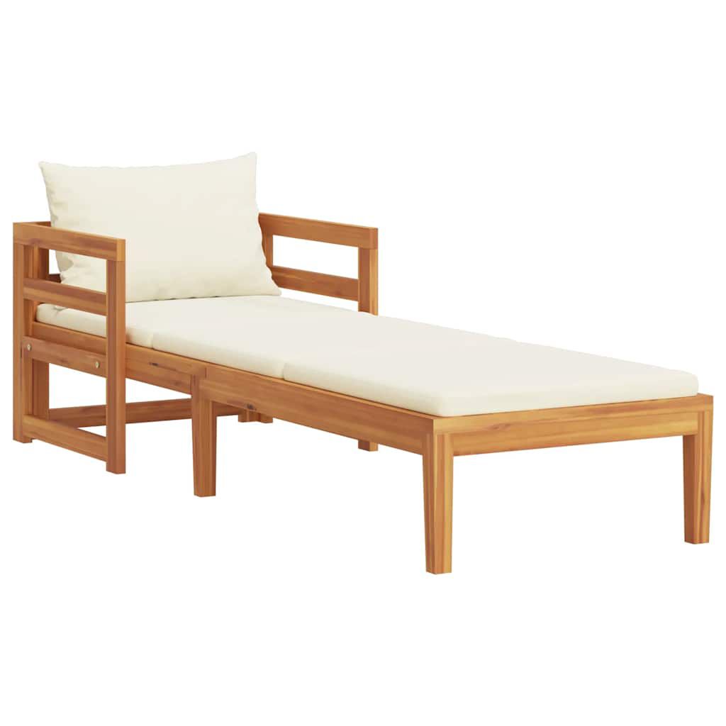 vidaXL Sun Lounger with Cream White Cushions Solid Acacia Wood
