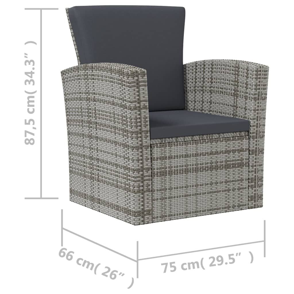 vidaXL 16 Piece Garden Lounge Set with Cushions Poly Rattan Grey