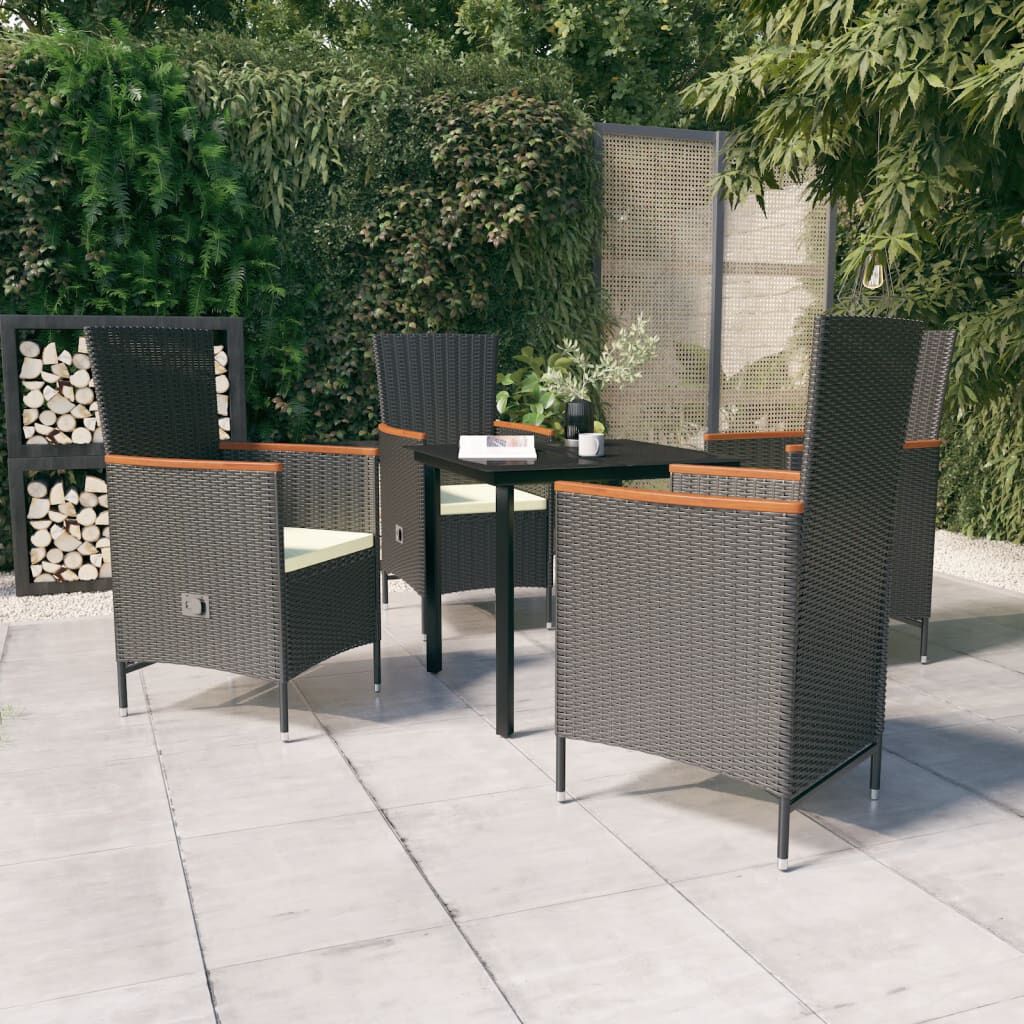 vidaXL 5 Piece Garden Dining Set with Cushions Black