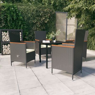 vidaXL 5 Piece Garden Dining Set with Cushions Black, black and brown vidaXL 5 Piece Garden Dining Set with Cushions Black