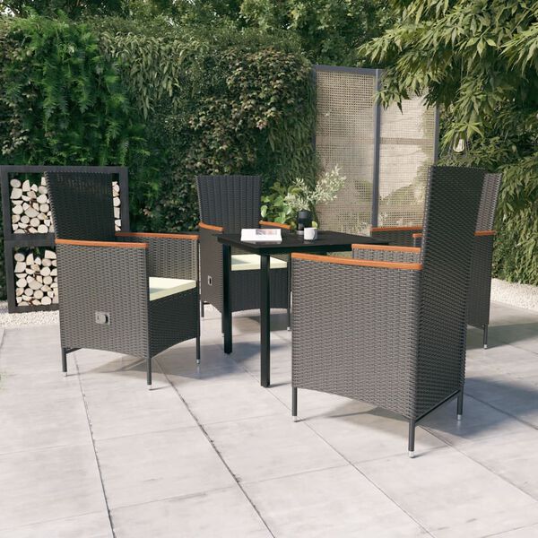 vidaXL 5 Piece Garden Dining Set with Cushions Black