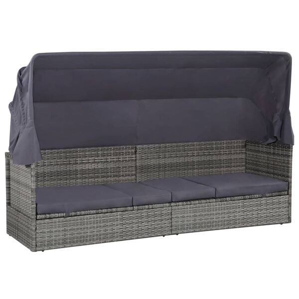 vidaXL Garden Bed with Canopy Grey 205x62 cm Poly Rattan