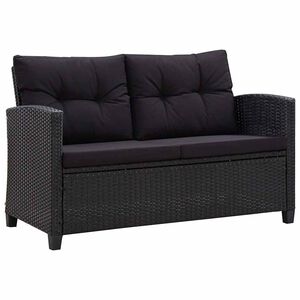 vidaXL 2-Seater Garden Sofa with Cushions Black 124 cm Poly Rattan