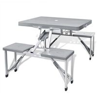 vidaXL Foldable Camping Table Set with 4 Stools Aluminium Extra Light Grey, light grey vidaXL Foldable Camping Table Set with 4 Stools Aluminium Extra Light Grey
