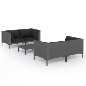 vidaXL 5 Piece Garden Lounge Set with Cushions Poly Rattan Dark Grey