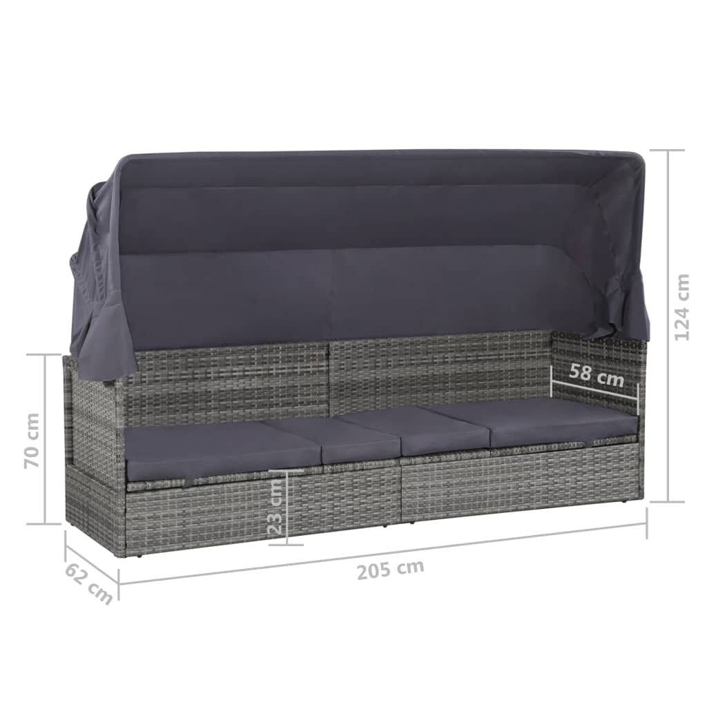 vidaXL Garden Bed with Canopy Grey 205x62 cm Poly Rattan