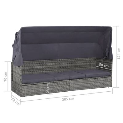 vidaXL Garden Bed with Canopy Grey 205x62 cm Poly Rattan, grey vidaXL Garden Bed with Canopy Grey 205x62 cm Poly Rattan