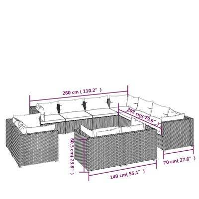 vidaXL 11 Piece Garden Lounge Set with Cushions Grey Poly Rattan, grey and dark blue vidaXL 11 Piece Garden Lounge Set with Cushions Grey Poly Rattan