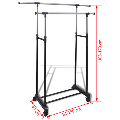 vidaXL Adjustable Clothes Racks 2 pcs 2 Hanging Rails,  vidaXL Adjustable Clothes Racks 2 pcs 2 Hanging Rails