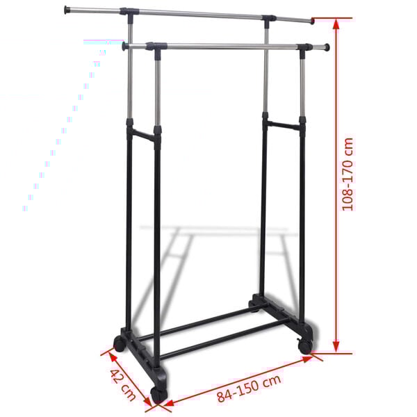 vidaXL Adjustable Clothes Racks 2 pcs 2 Hanging Rails
