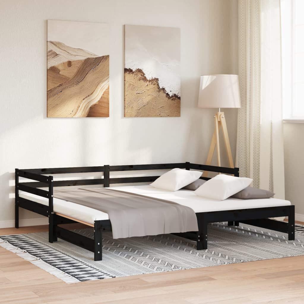 vidaXL Pull-out Day Bed without Mattress Black 2x(90x200)cm
