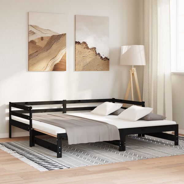 vidaXL Pull-out Day Bed without Mattress Black 2x(90x200)cm