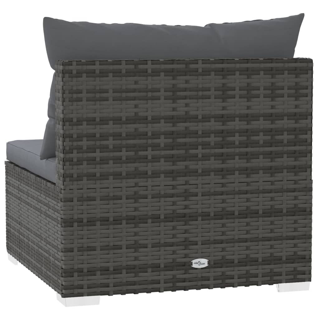 vidaXL Garden Middle Sofa with Cushions Grey Poly Rattan
