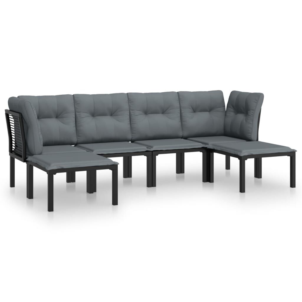 vidaXL 6 Piece Garden Lounge Set Black and Grey Poly Rattan