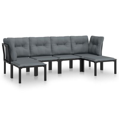 vidaXL 6 Piece Garden Lounge Set Black and Grey Poly Rattan,  vidaXL 6 Piece Garden Lounge Set Black and Grey Poly Rattan