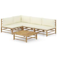vidaXL 5 Piece Garden Lounge Set with Cream White Cushions Bamboo, cream vidaXL 5 Piece Garden Lounge Set with Cream White Cushions Bamboo
