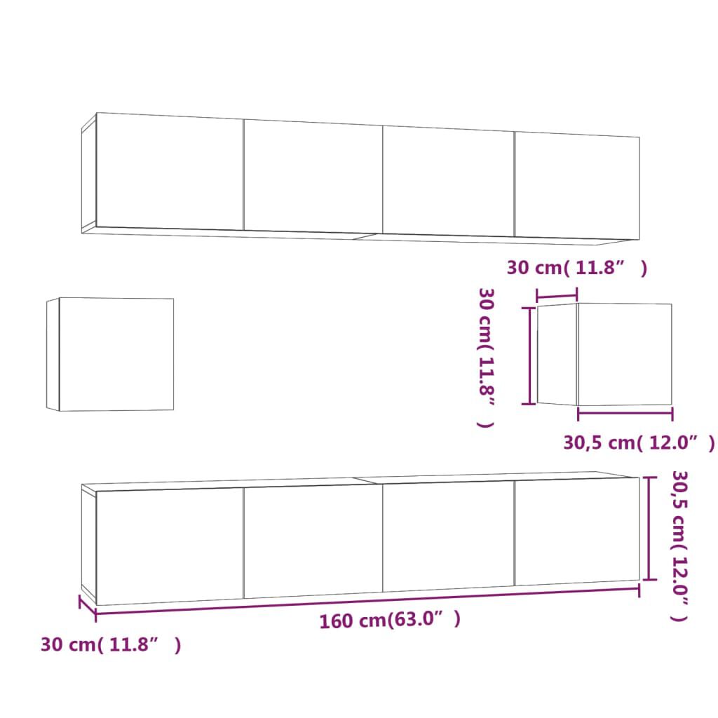vidaXL 6 Piece TV Cabinet Set White Engineered Wood