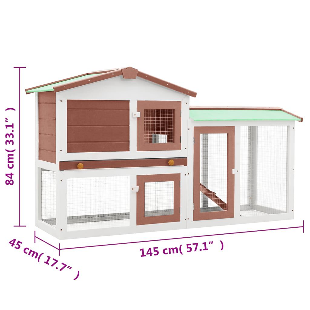 vidaXL Outdoor Large Rabbit Hutch Brown and White 145 x 45 x 84 Wood