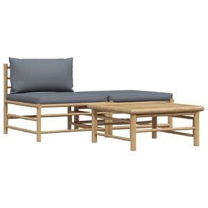 vidaXL 3 Piece Garden Lounge Set with Dark Grey Cushions Bamboo