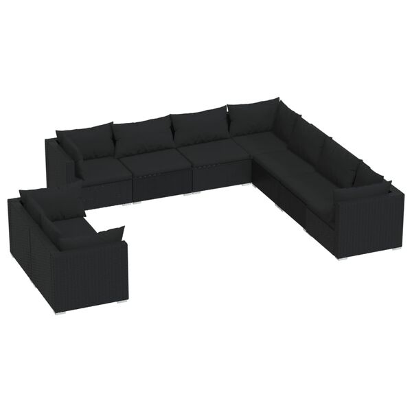 vidaXL 9 Piece Garden Lounge Set with Cushions Black Poly Rattan