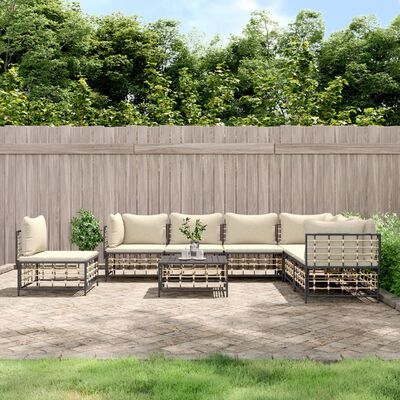 vidaXL 8 Piece Garden Lounge Set with Cushions Anthracite Poly Rattan,  vidaXL 8 Piece Garden Lounge Set with Cushions Anthracite Poly Rattan