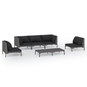 vidaXL 6 Piece Garden Lounge Set with Cushions Poly Rattan Dark Grey