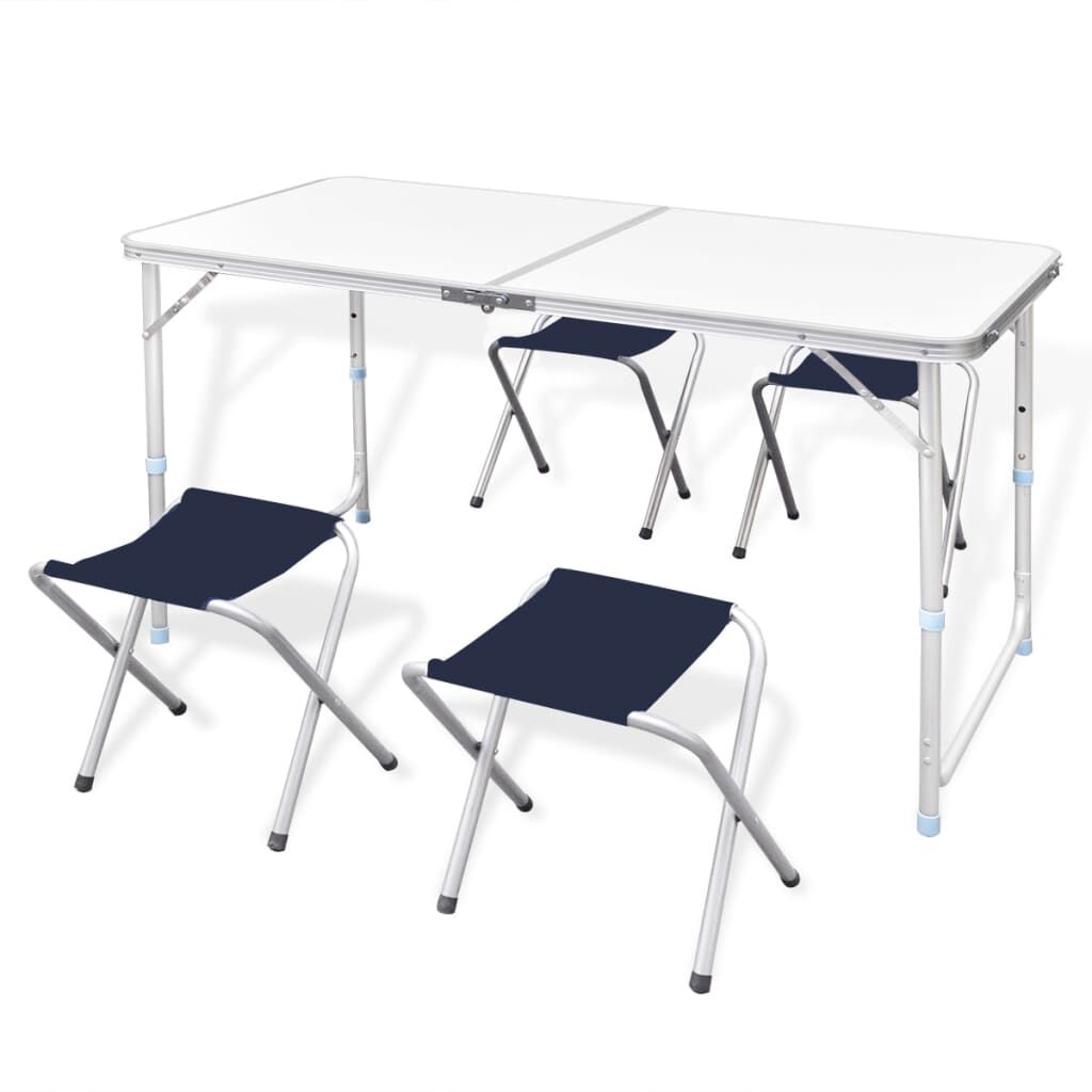 vidaXL Foldable Camping Table Set with 4 Stools Height Adjustable 120 x 60 cm