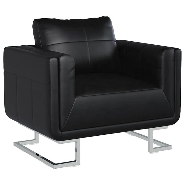 vidaXL Cube Armchair with Chrome Feet Black Faux Leather