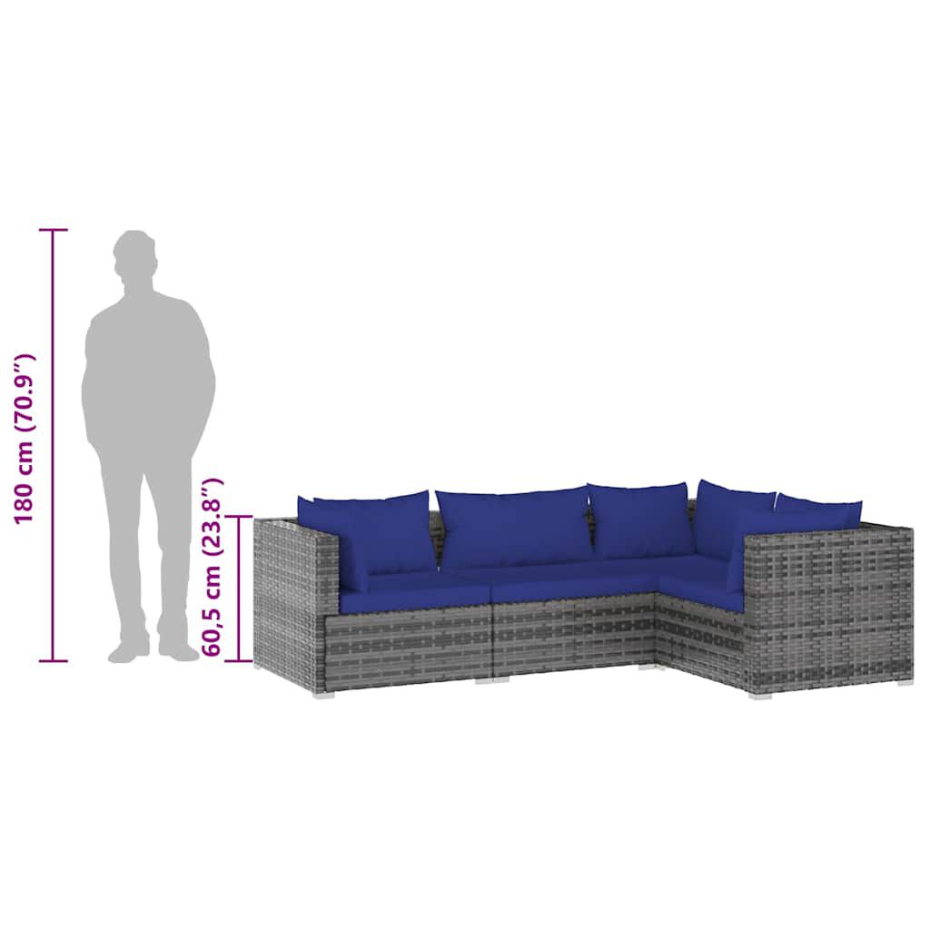 vidaXL 4 Piece Garden Lounge Set with Cushions Poly Rattan Grey