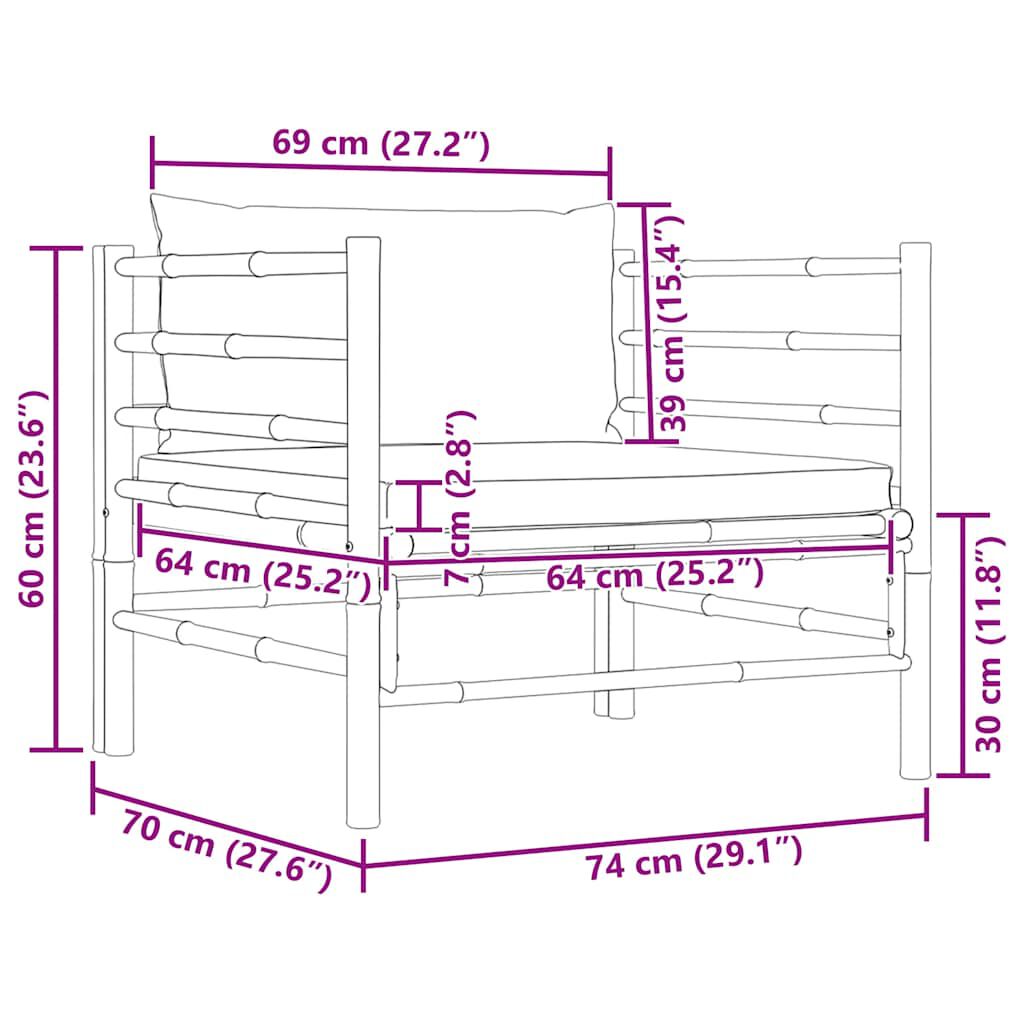 vidaXL Garden Sofa with Cream White Cushions Bamboo