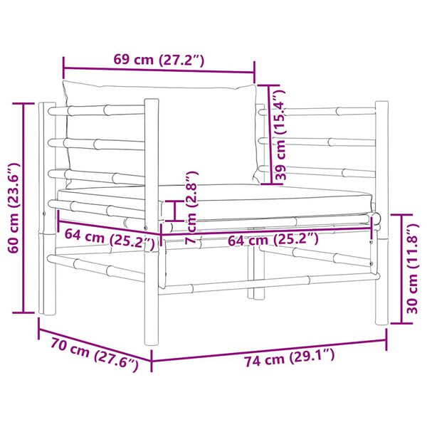 vidaXL Garden Sofa with Cream White Cushions Bamboo