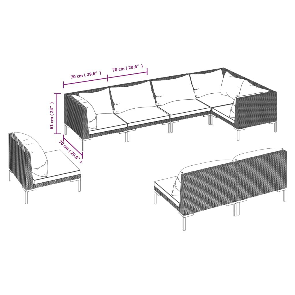 vidaXL 8 Piece Garden Lounge Set with Cushions Poly Rattan Dark Grey