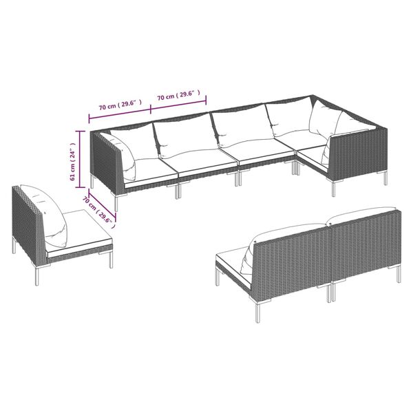 vidaXL 9 Piece Garden Lounge Set with Cushions Poly Rattan Dark Grey