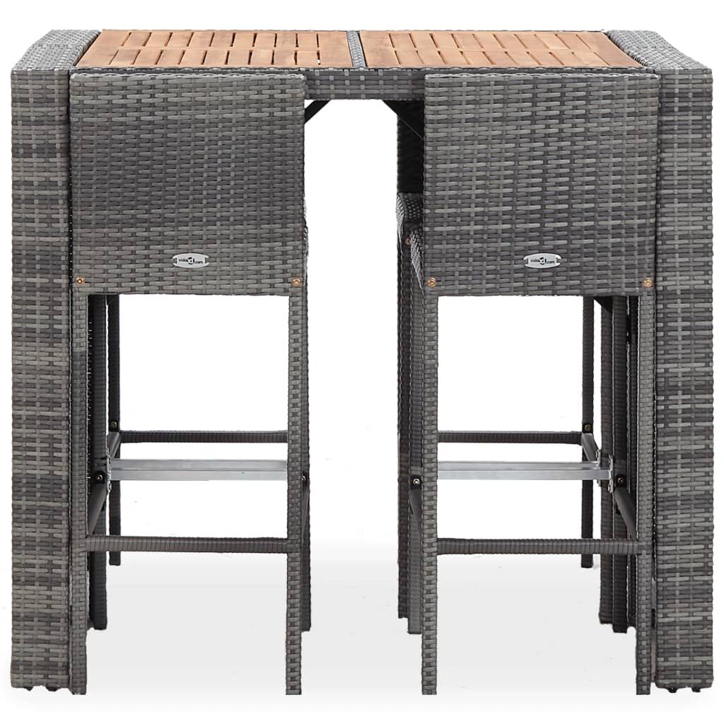 vidaXL 5 Piece Outdoor Bar Set Poly Rattan and Acacia Wood Grey