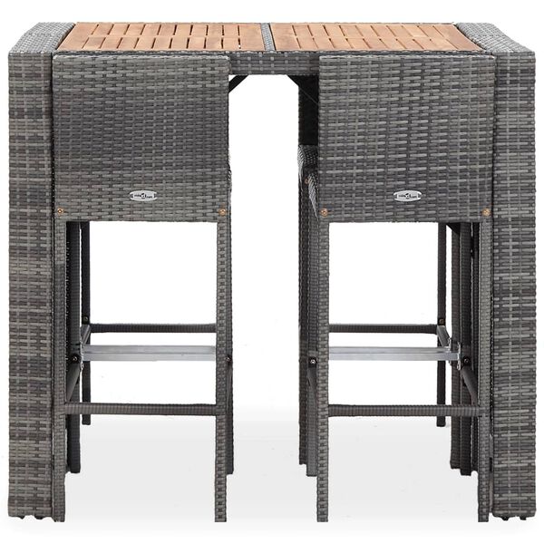 vidaXL 5 Piece Outdoor Bar Set Poly Rattan and Acacia Wood Grey